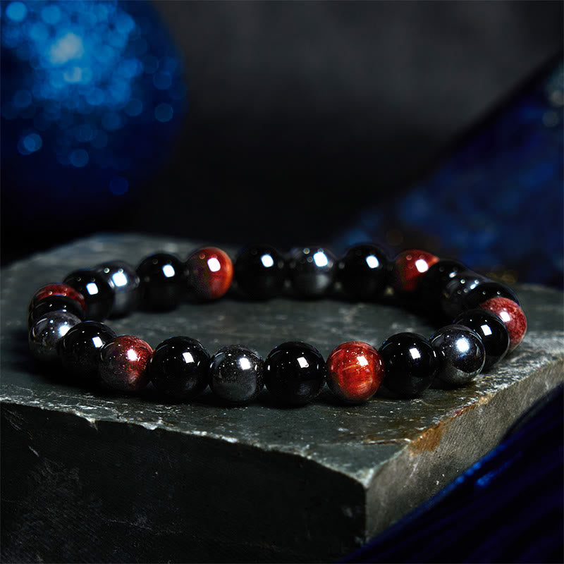 Bracelet de protection en obsidienne hématite œil de tigre jaune pour homme (8 mm)