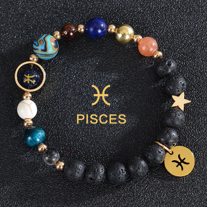 8mm Mixed Crystal Spiritual Protection Bracelet with Zodiac Charms