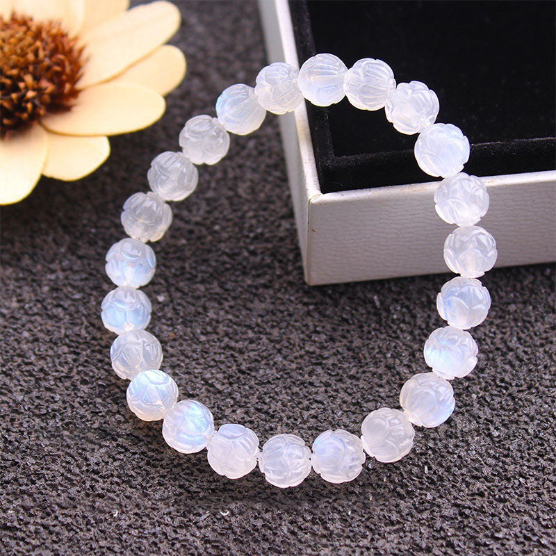 Bracelet en pierre de lune 8 mm Lotus Love pour le calme et la guérison