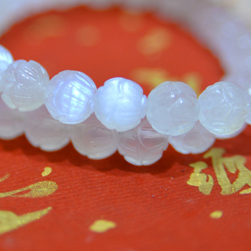 Bracelet en pierre de lune 8 mm Lotus Love pour le calme et la guérison