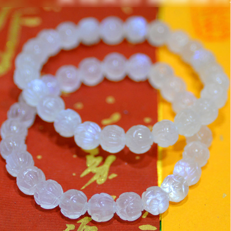 Bracelet en pierre de lune 8 mm Lotus Love pour le calme et la guérison