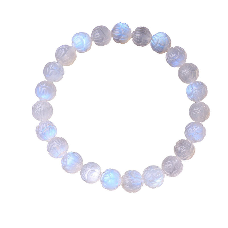 Bracelet en pierre de lune 8 mm Lotus Love pour le calme et la guérison