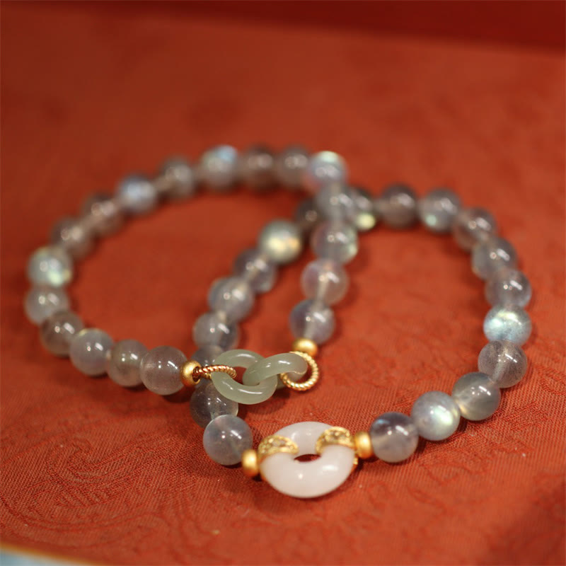 Bracelet boucle de paix en pierre de lune et jade Heitan 8 mm