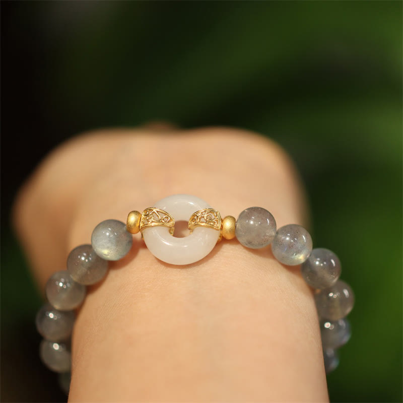 Bracelet boucle de paix en pierre de lune et jade Heitan 8 mm