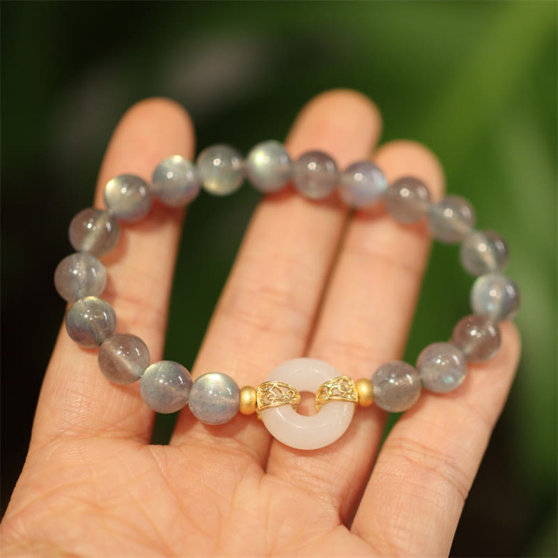 Bracelet boucle de paix en pierre de lune et jade Heitan 8 mm