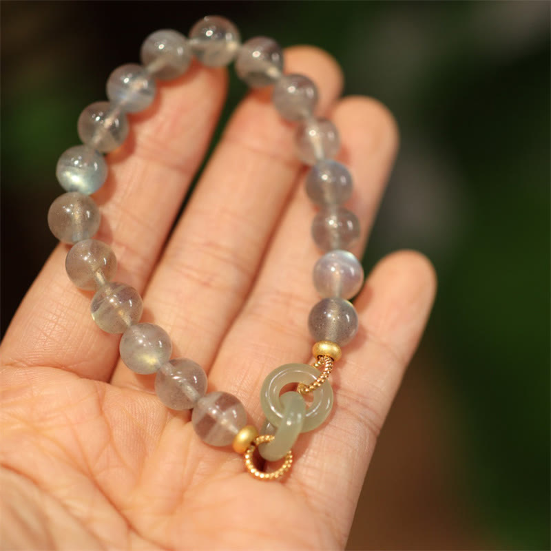 Bracelet boucle de paix en pierre de lune et jade Heitan 8 mm
