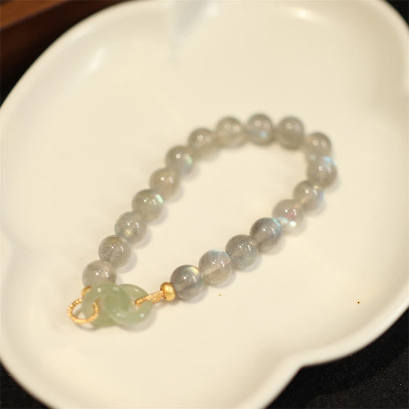 Bracelet boucle de paix en pierre de lune et jade Heitan 8 mm