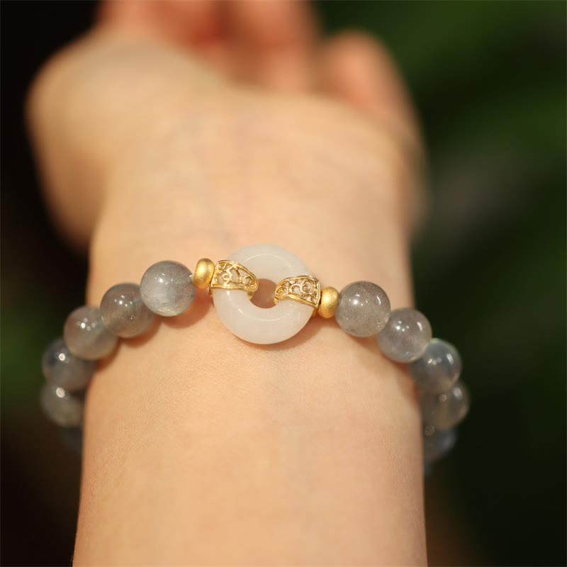 Bracelet boucle de paix en pierre de lune et jade Heitan 8 mm