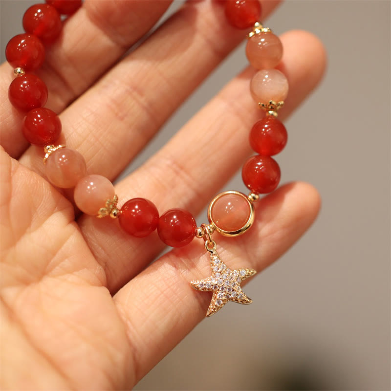 Bracelet de richesse en pierre de lune de 8 mm avec pierre de soleil et agate rouge