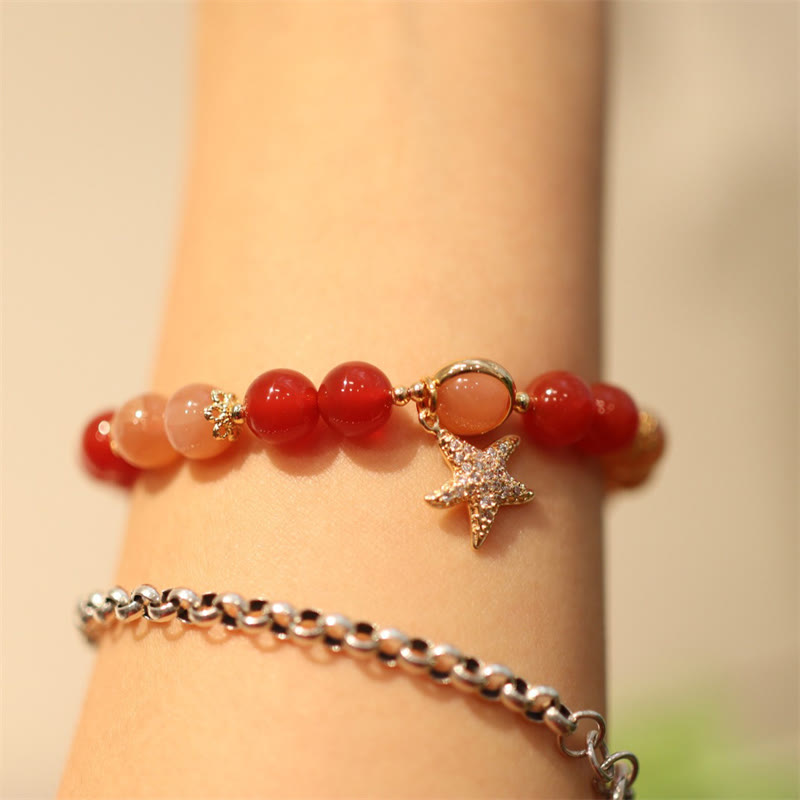Bracelet de richesse en pierre de lune de 8 mm avec pierre de soleil et agate rouge