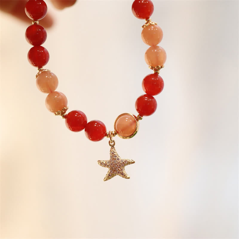 Bracelet de richesse en pierre de lune de 8 mm avec pierre de soleil et agate rouge