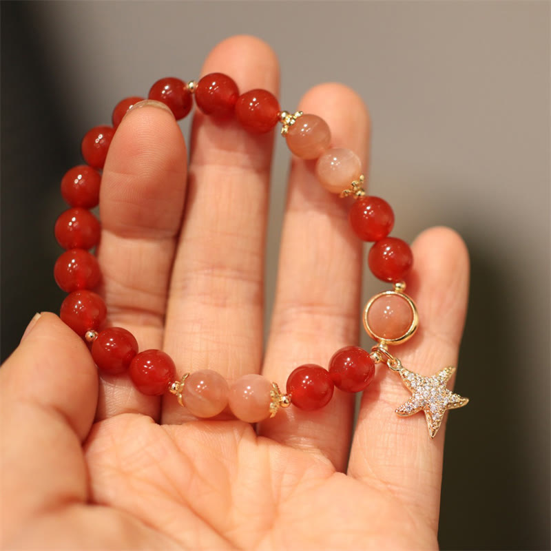 Bracelet de richesse en pierre de lune de 8 mm avec pierre de soleil et agate rouge