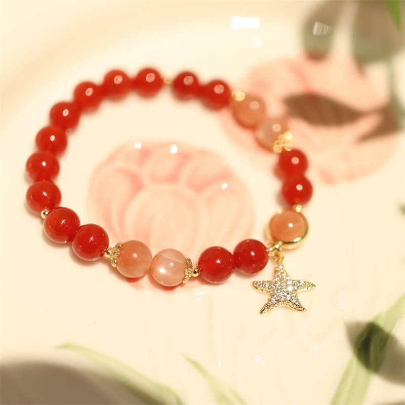 Bracelet de richesse en pierre de lune de 8 mm avec pierre de soleil et agate rouge