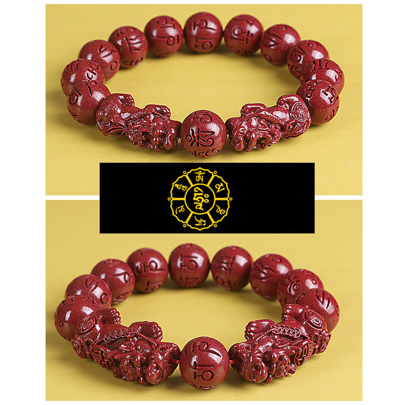 Bracelet de richesse en cinabre double Pixiu naturel de 8 mm