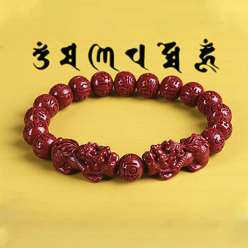 Bracelet de richesse en cinabre double Pixiu naturel de 8 mm