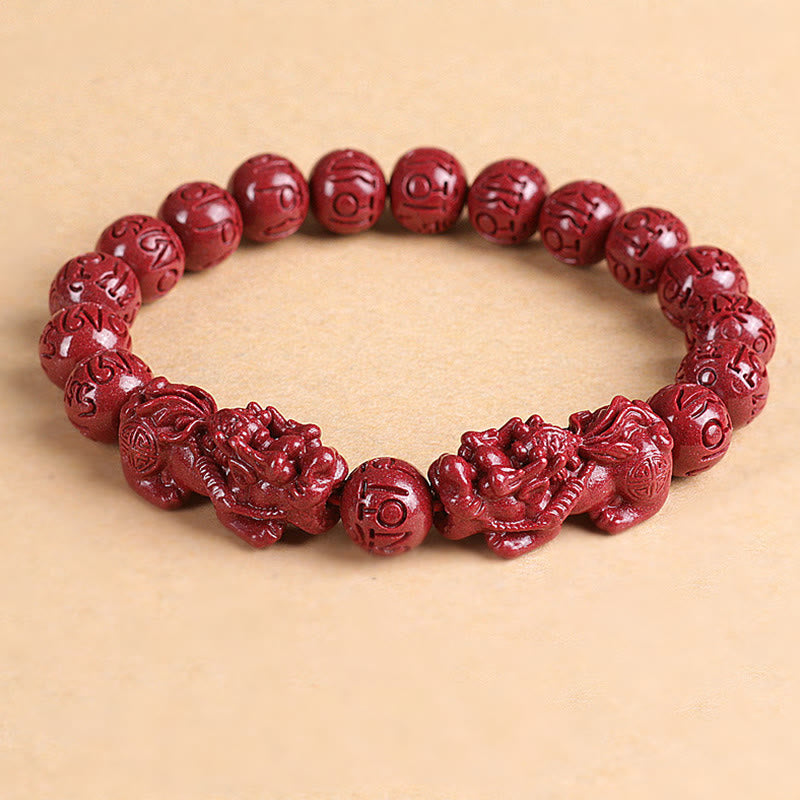 Bracelet de richesse en cinabre double Pixiu naturel de 8 mm