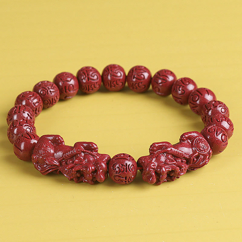 Bracelet de richesse en cinabre double Pixiu naturel de 8 mm