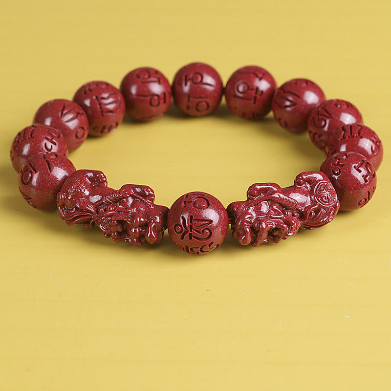 Bracelet de richesse en cinabre double Pixiu naturel de 8 mm