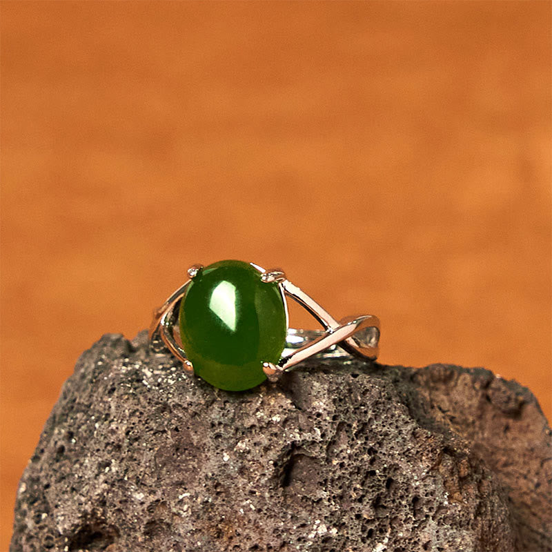 Bague d'abondance réglable en alliage de jade naturel de 8 mm