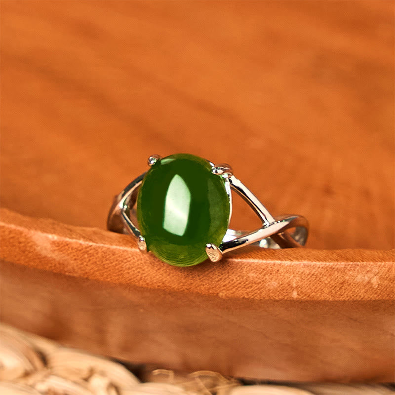 Bague d'abondance réglable en alliage de jade naturel de 8 mm