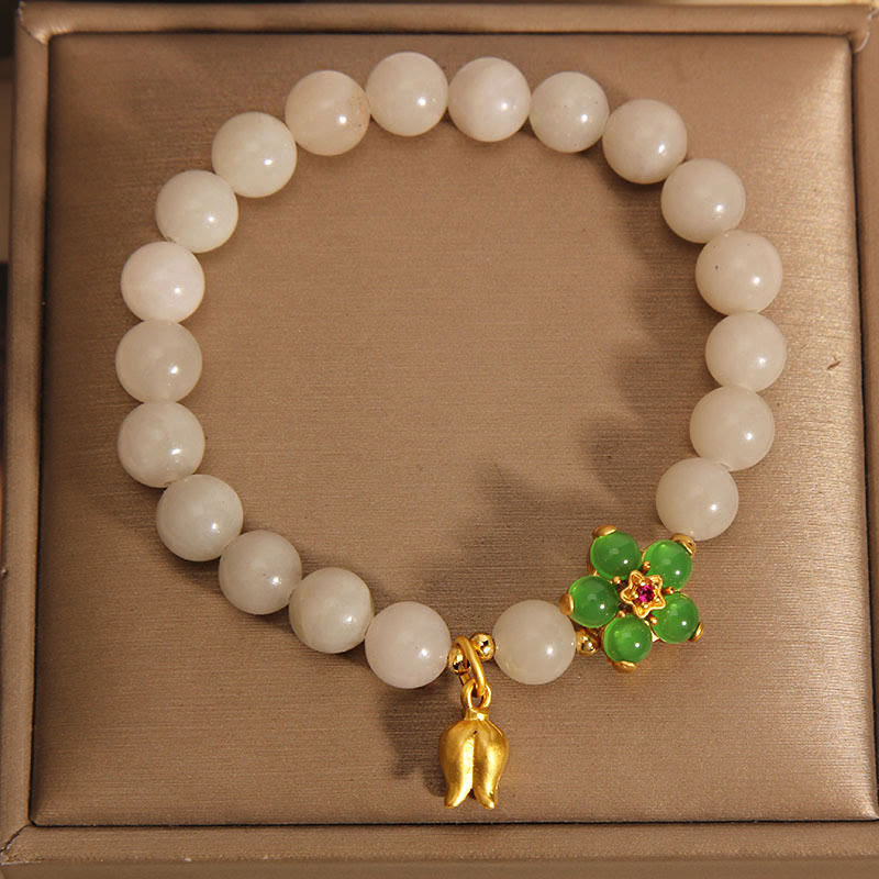 Bracelet fleur porte-bonheur en jade naturel de 8 mm