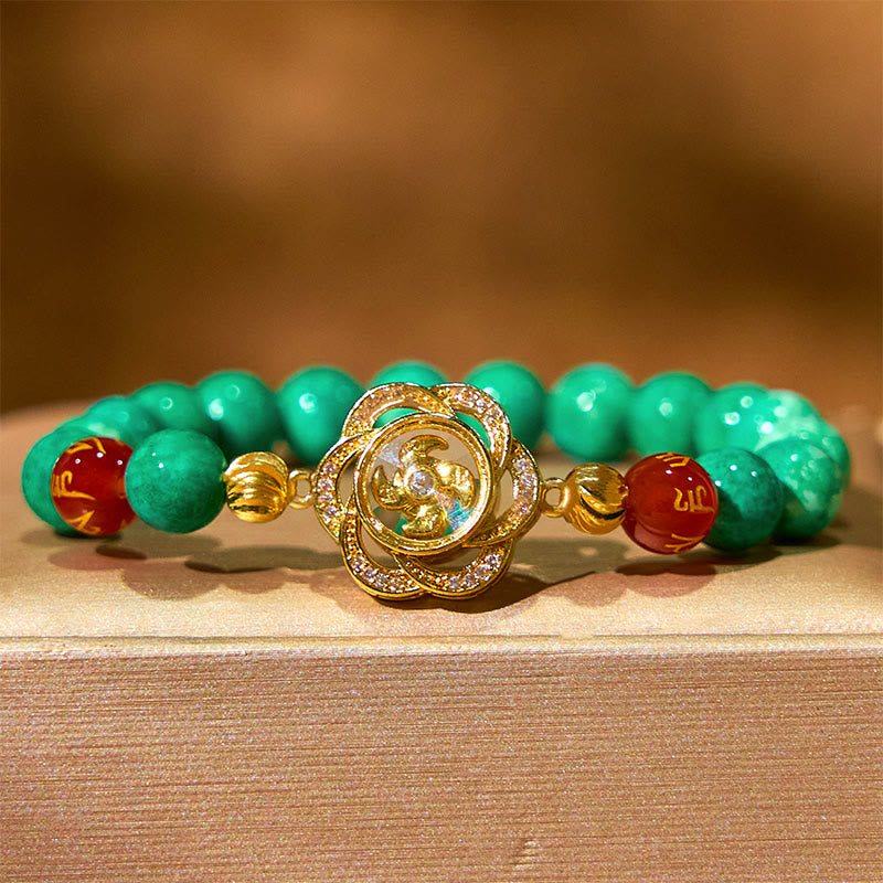 Bracelet de prospérité en jade naturel de 8 mm avec mantra Om Mani Padme Hum