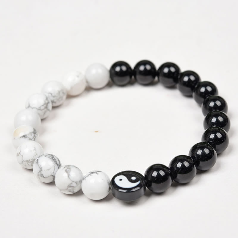 Bracelet Yin Yang en obsidienne blanche turquoise 8 mm pour l'équilibre
