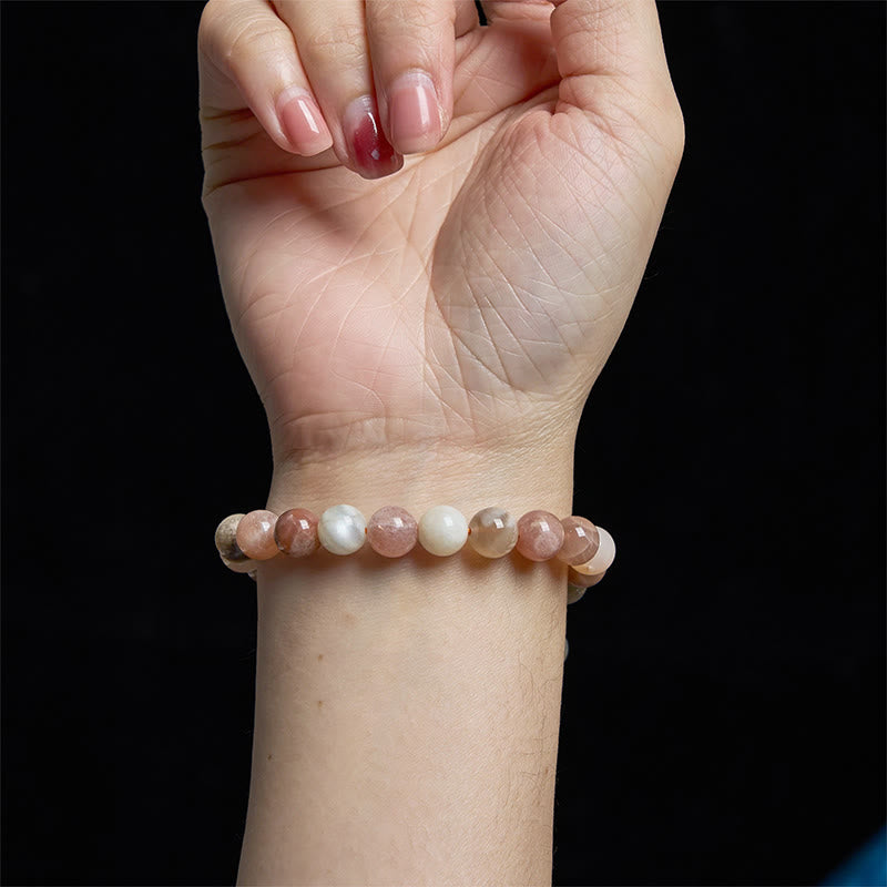 Bracelet de guérison en pierre de lune pêche 8 mm pour femme