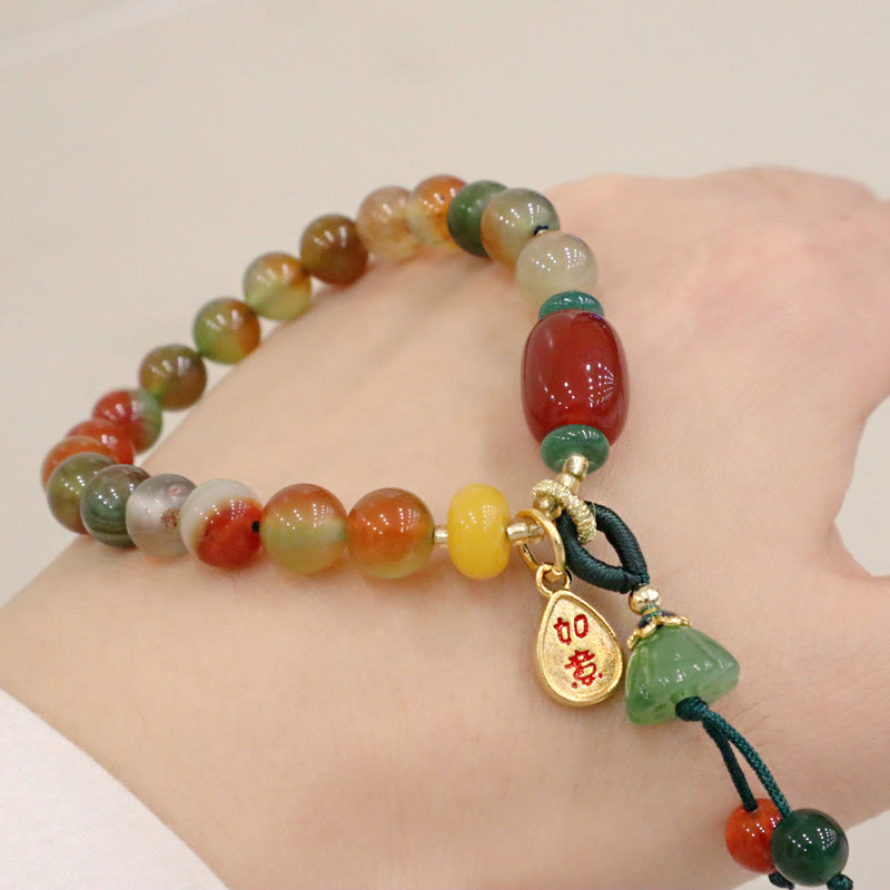 Bracelet Ruyi As One Wishes en agate paon 8 mm