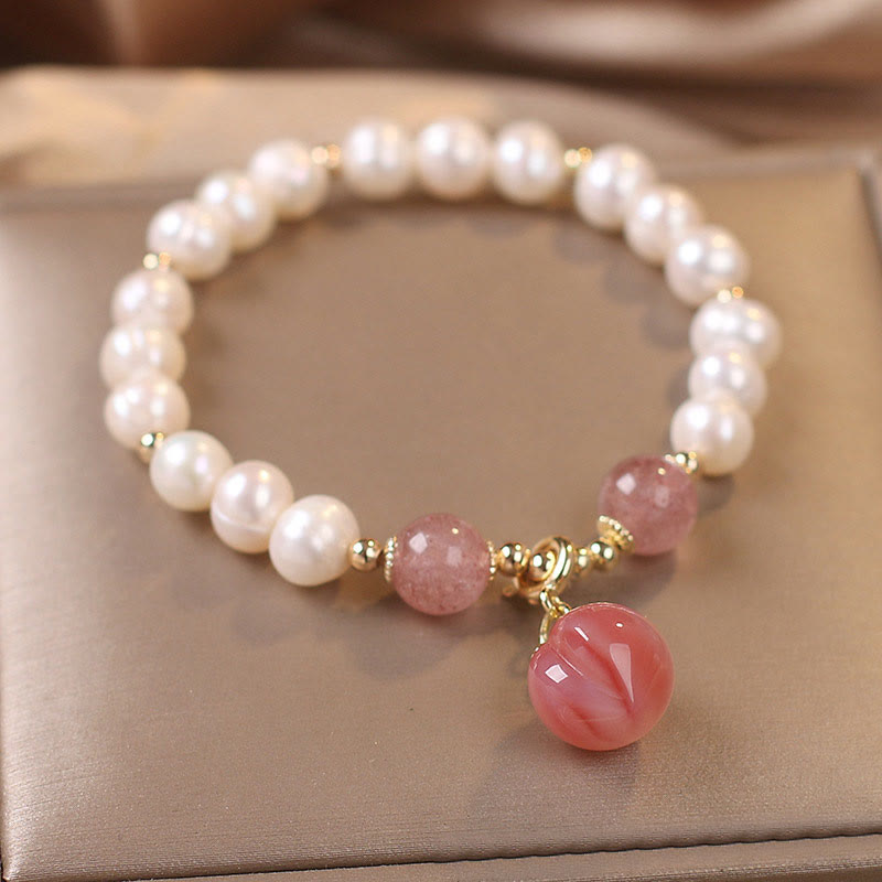 Bracelet Amour Sagesse en Quartz Fraise Perle 8 mm