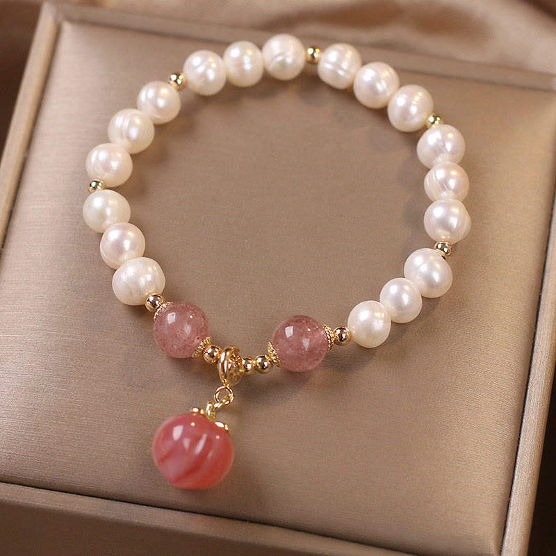 Bracelet Amour Sagesse en Quartz Fraise Perle 8 mm