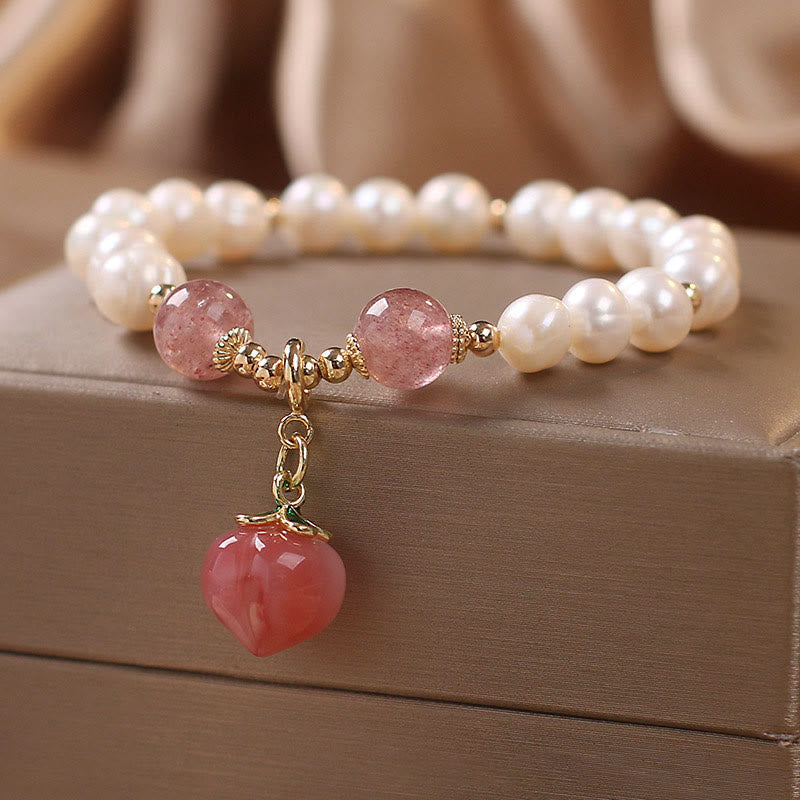 Bracelet Amour Sagesse en Quartz Fraise Perle 8 mm