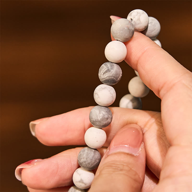 Bracelet Courage en jaspe Picasso blanc turquoise 8 mm