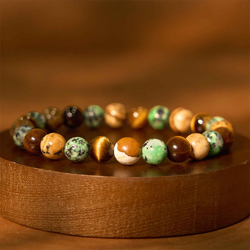 Bracelet de protection œil de tigre turquoise et jaspe photo 8 mm