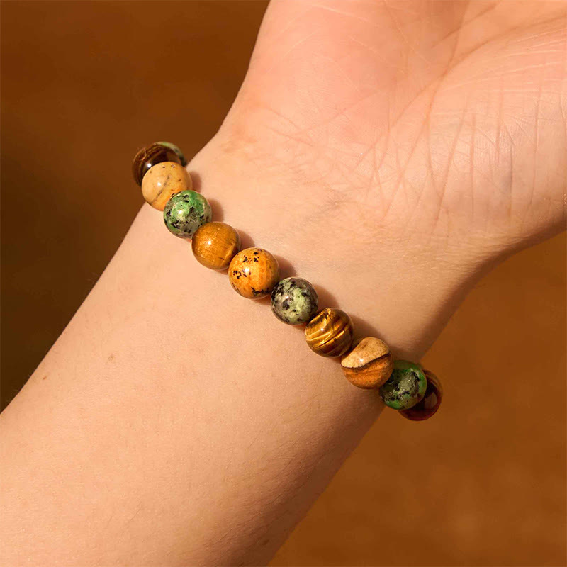 Bracelet de protection œil de tigre turquoise et jaspe photo 8 mm