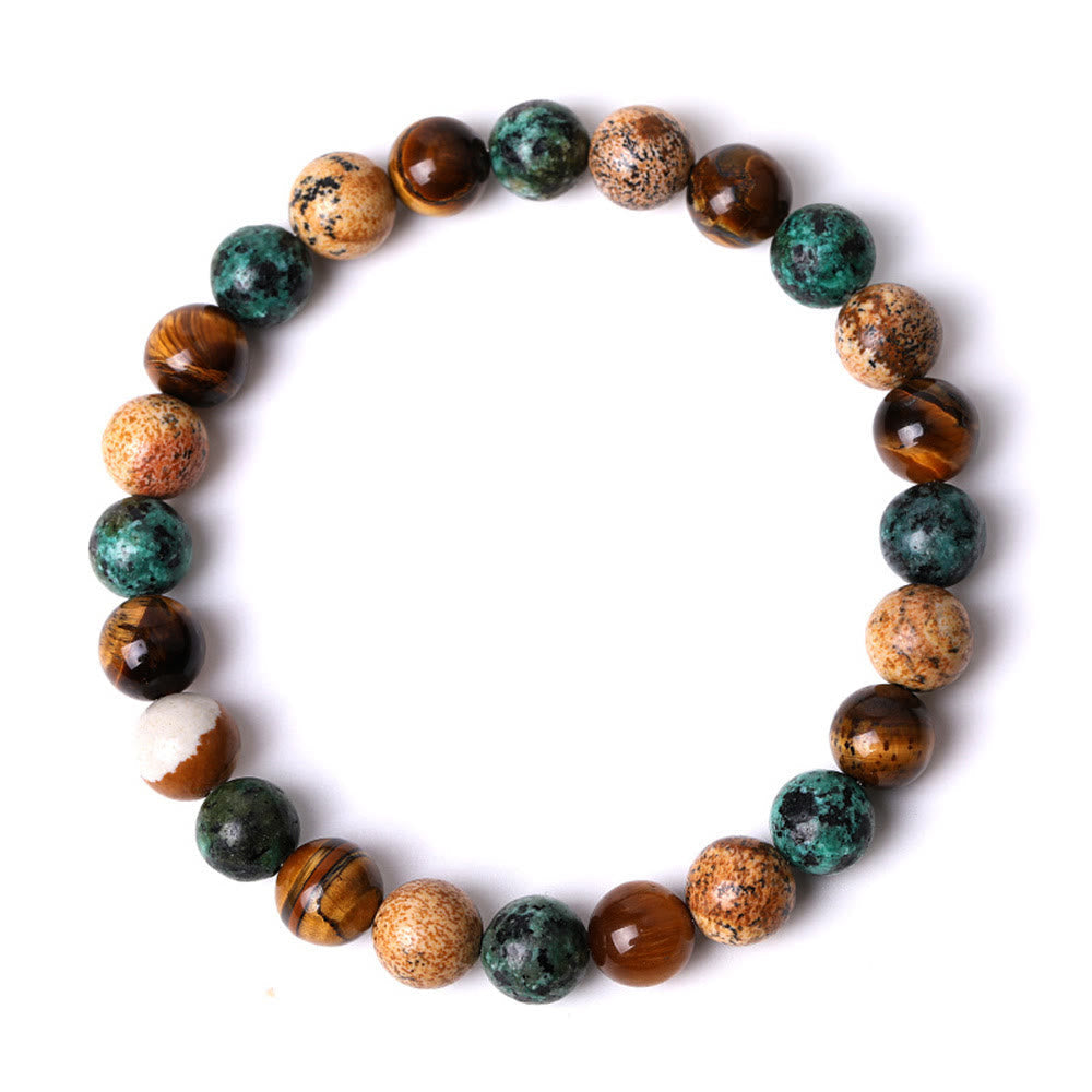 Bracelet de protection œil de tigre turquoise et jaspe photo 8 mm