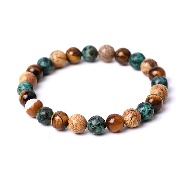 Bracelet de protection œil de tigre turquoise et jaspe photo 8 mm
