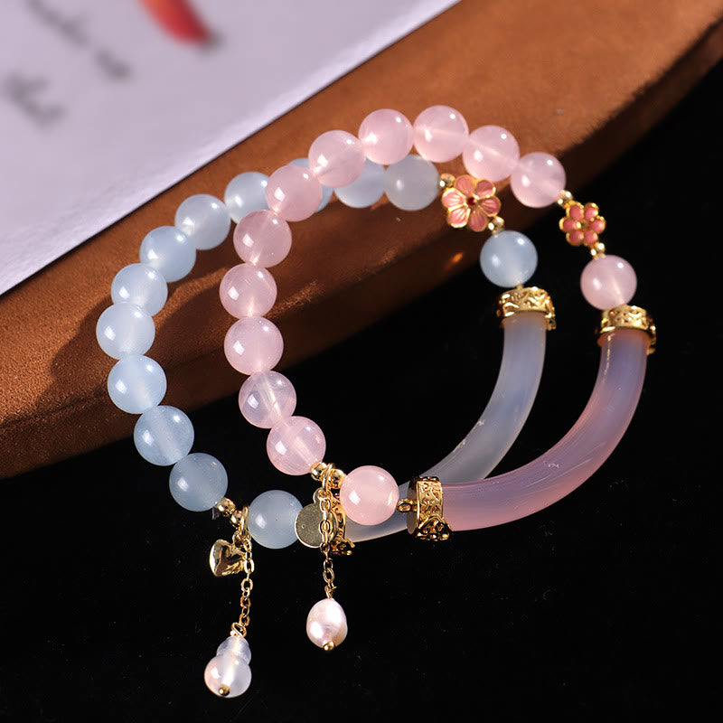 Bracelet manchette en perles de cristal rose de 8 mm pour l'équilibre émotionnel