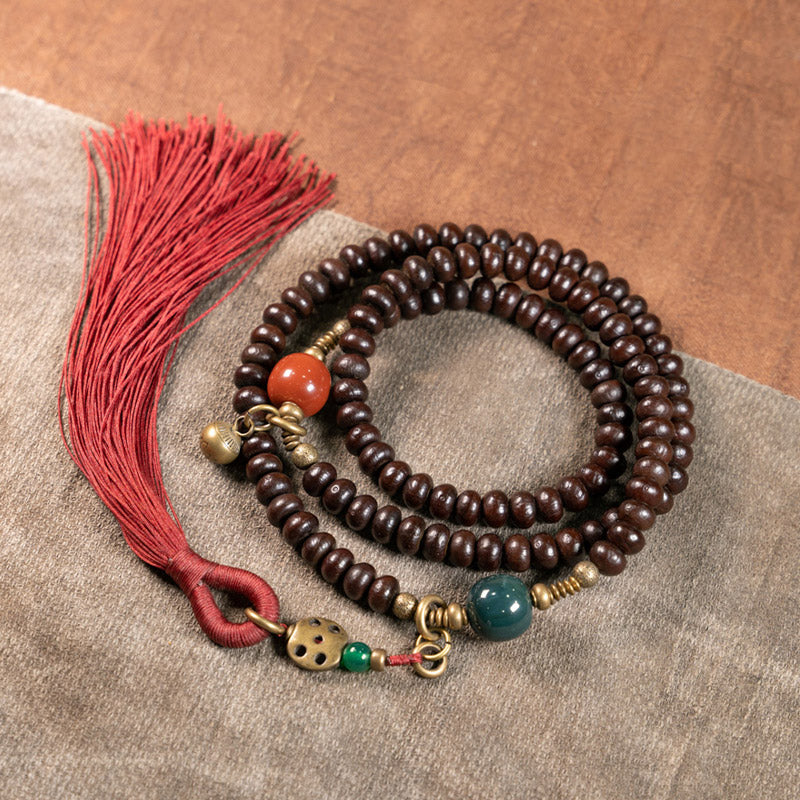 Bracelet Mala en graines de Bodhi violettes de 8 mm pour la chance