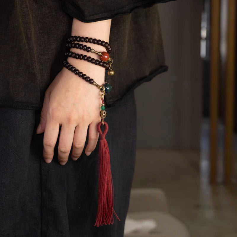 Bracelet Mala en graines de Bodhi violettes de 8 mm pour la chance