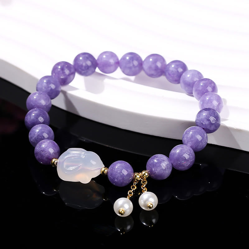 Bracelet de guérison spirituelle en perles de calcédoine violette de 8 mm