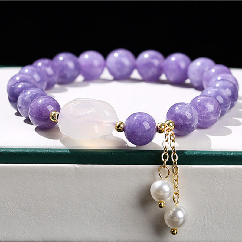 Bracelet de guérison spirituelle en perles de calcédoine violette de 8 mm