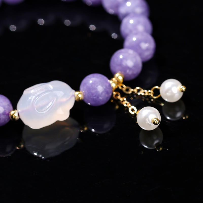 Bracelet de guérison spirituelle en perles de calcédoine violette de 8 mm