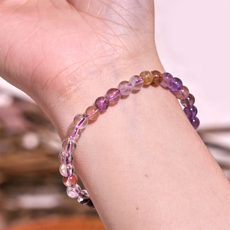 Bracelet en améthyste fantôme violette de 8 mm pour l'amour et la sagesse