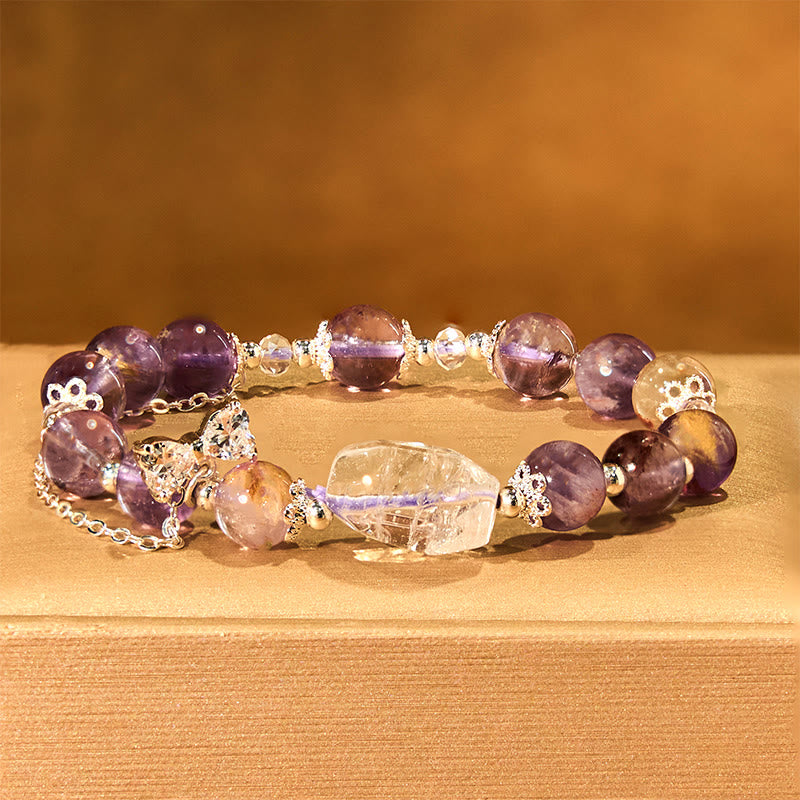 Bracelet Sagesse en améthyste fantôme violette 8 mm pour femme