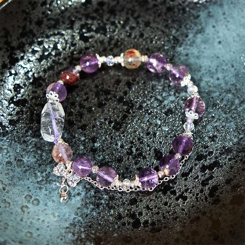 Bracelet Sagesse en améthyste fantôme violette 8 mm pour femme