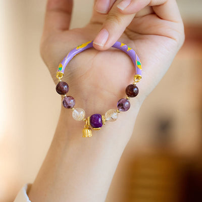Bracelet en jade fantôme violet et améthyste de 8 mm pour la sagesse