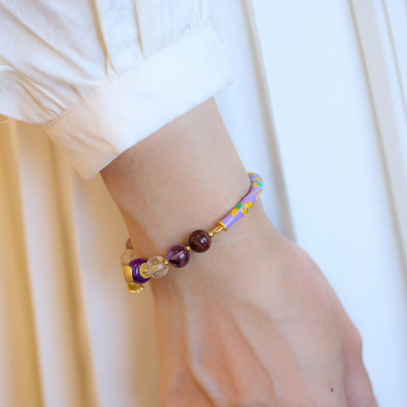 Bracelet en jade fantôme violet et améthyste de 8 mm pour la sagesse