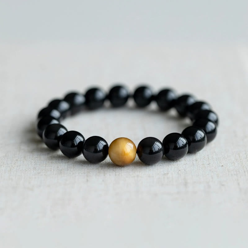 Bracelet d'amour positif en obsidienne arc-en-ciel et œil de tigre de 8 mm