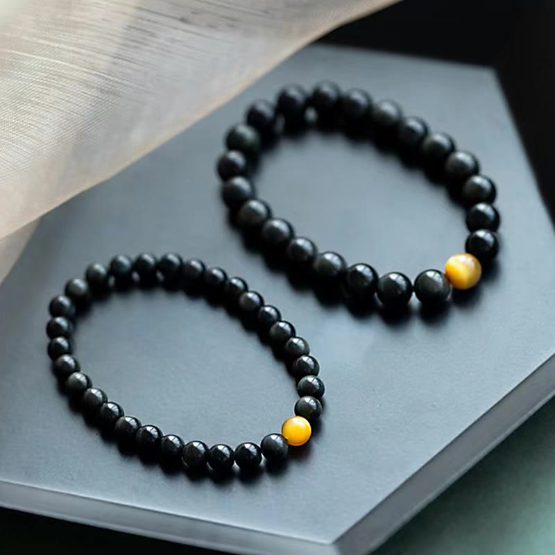 Bracelet d'amour positif en obsidienne arc-en-ciel et œil de tigre de 8 mm